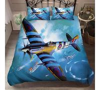 Kids Boys Teens Adventure Bedding Set Retro Airplane Ancient Fighter Airliner Blue Sky Aviation Aircraft Runway 3D Print Zipper Duvet Cover Pillowcases (Style 3, King)