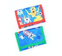 Kids Boys Tri Fold Canvas Wallet Space Rocket or Monster Print 11x7cm (Monster)