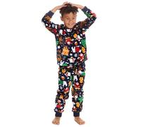 Kids Boys Unisex Christmas Full Length Warm Fleece Pyjama Set Novelty Xmas Patterned 2 Piece Pyjamas Lounge Set Navy 4-5 Years