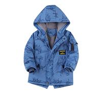 Kids Boys Warm Thick Jackets Dinosaur Prints Hooded Cotton Fleece Parka Coat Children Winter Zipper Outerwear Toddler Baby Casual Windproof Waterproof Jacket (Blue, 9-10 Years)