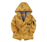 Kids Boys Warm Thick Jackets Dinosaur Prints Hooded Cotton Fleece Parka Coat Children Winter Zipper Outerwear Toddler Baby Casual Windproof Waterproof Jacket (Yellow, 5-6 Years)