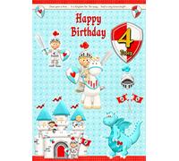Kids Brave Knight 4th Birthday Card - Gift Idea Greeting Blank Inside Envelope Included UK