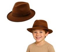 Kids Brown Explorer Hat - Child’s Felt Fedora Costume Hat for Adventurer, Archaeologist, Dinosaur Hunter & Halloween Fancy Dress