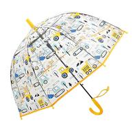 Kids Bubble Umbrella - Transparent Dome Canopy for Children's Safety | Windproof & Auto-Open Design | Toddler Umbrella for Girls & Boys (Yellow Digger)