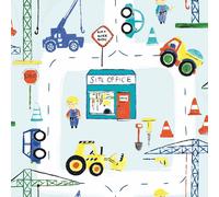 Holden Road Work Pattern Childrens Wallpaper digger Builder Cars Motif 11051