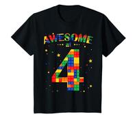 Kids Building Blocks Bricks Awesome at 4 Years Old Birthday Boy T-Shirt