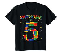 Kids Building Blocks Bricks Awesome at 5 Years Old Birthday Boy T-Shirt