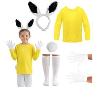 Kids Bunny Costume - Small - Yellow Long-Sleeved T-Shirt, Rabbit Ears & Tail, White Gloves, Knee Socks - Childs Girls School Book Week World Book Day Fancy Dress Costume