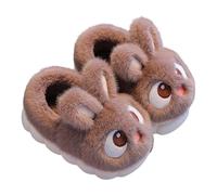 Kids Bunny Fleece Slippers Girls Fluffy Warm Home Shoes Children Indoor Outdoor Soft Anti-Slip Rabbit Slides Toddler Cotton Linen Cute Animal Cosy Plush Footwear (Coffee, 12.5 Little Child)