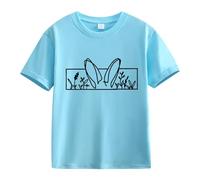 Kids Bunny Graphic T-Shirts Happy Easter Short Sleeve Cotton Summer Basic T Shirts Boys Girls Crew Neck Loose Fit Soft Tshirts Tops Lightweight Cute Funny Clothes (Sky Blue-A, 6-7 Years)