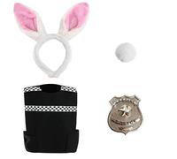 Kids Bunny Officer Costume - Police Vest, Badge, Bunny Ears & Tail - Bunny Cop Fancy Dress for Halloween & Parties - S