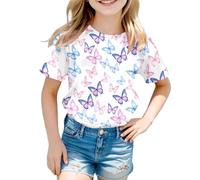 Kids Butterfly T Shirts Girls Age 3-13 Years Fashion Graphic Round Neck Short Sleeve Teenage Girls Tshirts Comfy Summer Cartoon Cute Casual Jogging Running Tops (White, 10-11 Years)