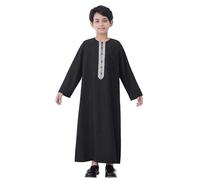Kids Button-Down Thobe for Boys Solid Color Moroccan Thobe with Pockets Muslim Prayer Clothing Long Sleeve Eid Clothes Kids Jubba Kaftan for Eid Gifts and Ramadan Evening Gatherings Black