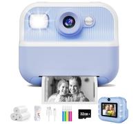 Kids Camera, 1080P HD 2.4" Front Rear Dual Selfie Instant Camera for Kids with 32GB Card & 3 Rolls Paper, Selfie Digital Camara, Birthday Gifts Childrens Selfie Toys for Boys Girls Age 3-12 (blue)