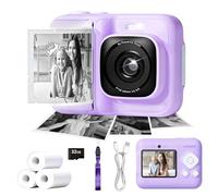 Kids Camera, 1080P Instant Digital Print Camera for Kids, Christmas Birthday Gifts for 4 5 6 7 8 9 10 Year Old Girls Boys, Portable Toy with 32GB SD Card & 3 Rolls Printing Paper, Purple