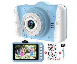Kids Camera - Digital camera for kids with 3.5 inch Large Screen 1080P HD 12MP Built-in 32GB SD Card USB Rechargeable Selfie Camera for Girls Boys Birthday Christmas New Year Gifts Children Toys Blue