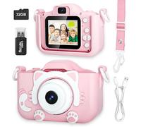 Kids Camera for Girls, Ages 3-12, Children's Digital Camera with Dual Lens, 32GB SD Card, Silicone Case, 2.0 Inch IPS Screen, 1080P HD Video - Ideal Toddler Toy Gift for Christmas Birthdays (Pink)