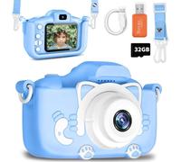 Kids Camera for Girls Boys, 1080P HD 40MP Kids Digital Camera with 32 GB Card for Age Over 3 Years Old, Perfect Christmas Birthday Festival Gifts Toys for Toddler, Blue-Cat