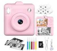 Kids Camera for Instant Print Selfies - 2.4'' Instant Camera for Kids 1080P HD Digital Camera with 32GB Card & 5 Rolls Photo Paper, Christmas Birthday Toys Gifts for 3-12 Years Old Boys Girls - Pink