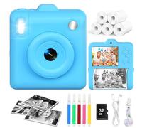 Kids Camera for Instant Print Selfies - 2.4''1080P HD Digital Camera with 32GB Card & 5 Rolls Photo Paper, Christmas Birthday Toys Gifts for 3-12 Years Old Boys Girls - Blue