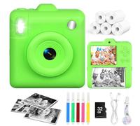 Kids Camera for Instant Print Selfies - 2.4''1080P HD Digital Camera with 32GB Card & 5 Rolls Photo Paper, Christmas Birthday Toys Gifts for 3-12 Years Old Boys Girls - Green