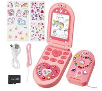 Kids Camera, Gifts for Girls 3-7 Years Old, 2.0-inch Flip Phone Digital Camera with 32GB SD Card, DIY Stickers, 1080P Video, Games, Music Player, Christmas Birthday Toys Presents for Girls (Pink)