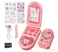 Kids Camera, Gifts for Girls 3-7 Years Old, 2.0-inch Flip Phone Digital Camera with 32GB SD Card, DIY Stickers, 1080P Video, Games, Music Player, Christmas Birthday Toys Presents for Girls (Pink)