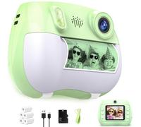 Kids Camera Instant Print 1080P Front Rear Dual Selfie - Toddler Cameras with Digital Video Games,32GB & 5-Color Print Paper/ 250 Photos,Easy to Use & Great Toys Gifts for Boys Girls, Ages 3-12 Green
