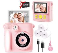 Kids Camera Instant Print - 1080P HD Video & Instant Camera for Kids with 32GB Card & 3 Rolls Paper, Selfie Digital Camara - Christmas Birthday Funny Toys Gifts for 3-12 Years Old Girls & Boys-Pink