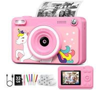 Kids Camera Instant Print, 2.4'' Instant Camera for Kids, 1080P Childrens with 5 Rolls Print Paper & 32GB Card, Kids Digital Christmas Birthday Toddler Boys Girls for Girls Toys Age 3-12