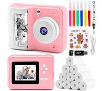 Kids Camera Instant Print, 2.4'' Instant Camera for Kids, 1080P Kids Digital Camera with 32GB Card & 10 Rolls Photo Paper, Christmas Birthday Gifts Kids Toys for Girls & Boys Aged 3-12 -Pink