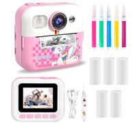 Kids Camera Instant Print, 2.4'' Instant Camera for Kids, 1080P Kids Digital Camera with 32GB Card & 5 Rolls Photo Paper, Christmas Birthday Gifts Kids Toys for Girls & Boys Aged 3-12 -Pink