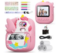 CAMCLID Kids Camera Instant Print, 2.4’‘ Instant Camera for Kids with 32G Card & Print Photo Paper, 1080P HD Video, Christmas Birthday Gifts for Boys Girls Age 3-12(Pink)