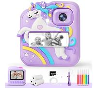 Kids Camera Instant Print, 48MP&1080P Kids Digital Camera with Silicone Cover & 3 Rolls Print Paper DIY Pens & 32G Card, Christmas Birthday Gifts for 4 5 6 7 8 9 10 11 12 Years Old Girls Boys, Purple