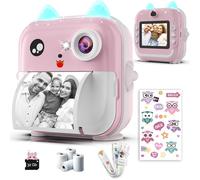 Kids camera instant print - 48MP Dual Lens, 1080P Video, Thermal Printing with 4 Paper Rolls - Fun Filters, Stickers & Games - Bluetooth App, 32GB Card - Gift for Girls & Boys Ages 3-12 (Pink)