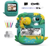 Kids Camera Instant Print, CAMCLID 2.4 Inch Screen Camera for Kids Dinosaur Children Digital Camera with 32GB Card & 3 Rolls Paper, Christmas Birthday Gift Toys for Boys Girls 3-12 Age (Green)