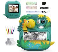 Kids Camera Instant Print, CAMCLID 2.4 Inch Screen Camera for Kids Dinosaur Children Digital Toys with 32GB Card & 3 Rolls Paper, Christmas Birthday Gift for Boys Girls 3-12 Age(Green)