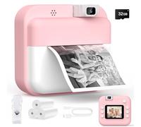 Kids Camera Instant Print for Boys Girls, 1080P HD Instant Camera for Kids with 32GB Card & 3 Rolls Photo Paper, 180° Rotatable Lens, Christmas Birthday Gifts for 3-12 Years Old (Pink)