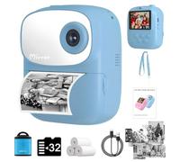 Kids Camera Instant Print for Kids, Kid Camera Instant with Mirror, HD Dual-Lens Selfie Digital Camera with 3 Rolls Print Paper & 32GB Card, Holiday Birthday Gifts Toys for Girls Boys Toddler.（Blue