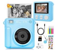 Kids Camera Instant Print, HD Digital Camera for Girls Boys, Birthday Gift Video Recorder Cameras with Color Pens for DIY, 3 Rolls Print Paper & 32GB SD Card, Photo Creator Instant Camera Blue