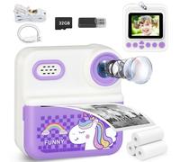 Kids Camera Instant Print with 32GB Card, 1080p Video, 2.4in Screen, Front Rear Dual Selfie, Perfect Christmas Birthday Gifts Portable Travel Toys Camera for Kids 3-12 Years (Purple)