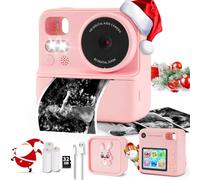 Kids Camera Instant Print with Silicone Cover, Dual Front and Rear Digital Cameras Toy for Toddler, Birthday for Boy Girl 3 4 5 6 7 8 9 10 11 12 Years Old (Pink)