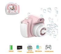 Kids Camera Take photos and blow bubbles 2 in 1 HD Dual Objective Video Game Photos with TF Card 32GB 2.4 Inch IPS Eye Screen (Pink)