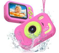 Kids Camera Waterproof, IP67 Underwater Camera for Kids Aged 3-12, HD Kids Digital Camera with 1080P Video Recording, Durable ABS Material, Pool Toys for Boys Girls with 32GB Card (Pink)
