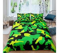 Kids Camo Duvet Cover Boys Army Camouflage Bedding Set Teens Man Colorful Art Comforter Cover Green Yellow Black Bedspread Cover 3Pcs Double Size,Zipper