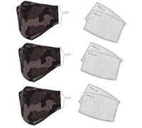 Kids Camouflage Cotton Face Mask Reusable, Washable & Dust Proof, Breathable & Safety Mask with 6pcs Filter, Anti-Pollution Mask, Unisex Face Cover, Grey Camo, 3pcs