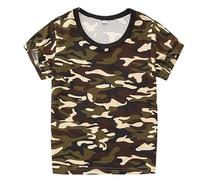 Kids Camouflage Military T-Shirt Short Sleeve Camouflage Costume Top for Boys & Girls Children's Stage Performance & Themed Party Outfit (Coffee, 9-10 Years)