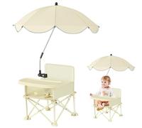 Kids Camping Folding Travel Portable High Chair Booster Seat Dining Chair Toddler Baby Camping Chair with Tray and Canopy, Outdoor Beach Lawn Travel Indoor Lightweight UK Sales (02-White)