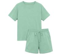 Kids Camping Set Casual Outfit Loose Fit Drop Shoulder Short Sleeve Top With Shorts Solid Color Two Piece Playwear