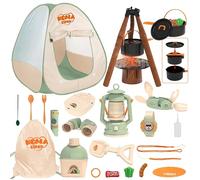 Kids Camping Set Toy Outdoor Explorer Kit Pretend Play OPTIONAL Tent Campfire Binocular Watch Bag Birthday Gift for Boys Girls 22pcs-NO Tent